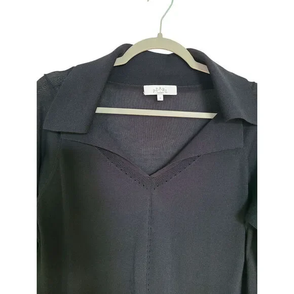 Pearl by Lela Rose Collared Knit Long Sleeve Top Size Small - Picture 2 of 6